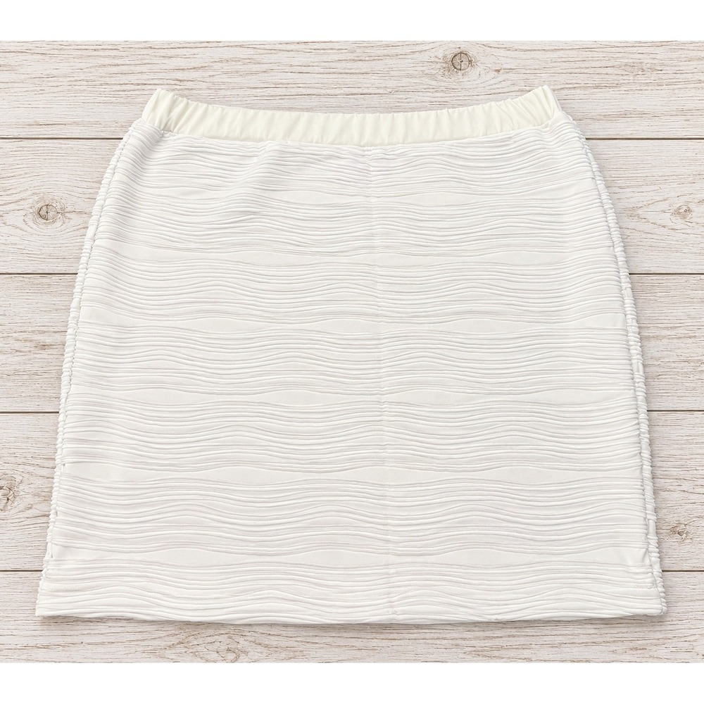 NY Collection Woman Skirt Textured Wavy Ribbed Stretch Pencil Mini White 1X